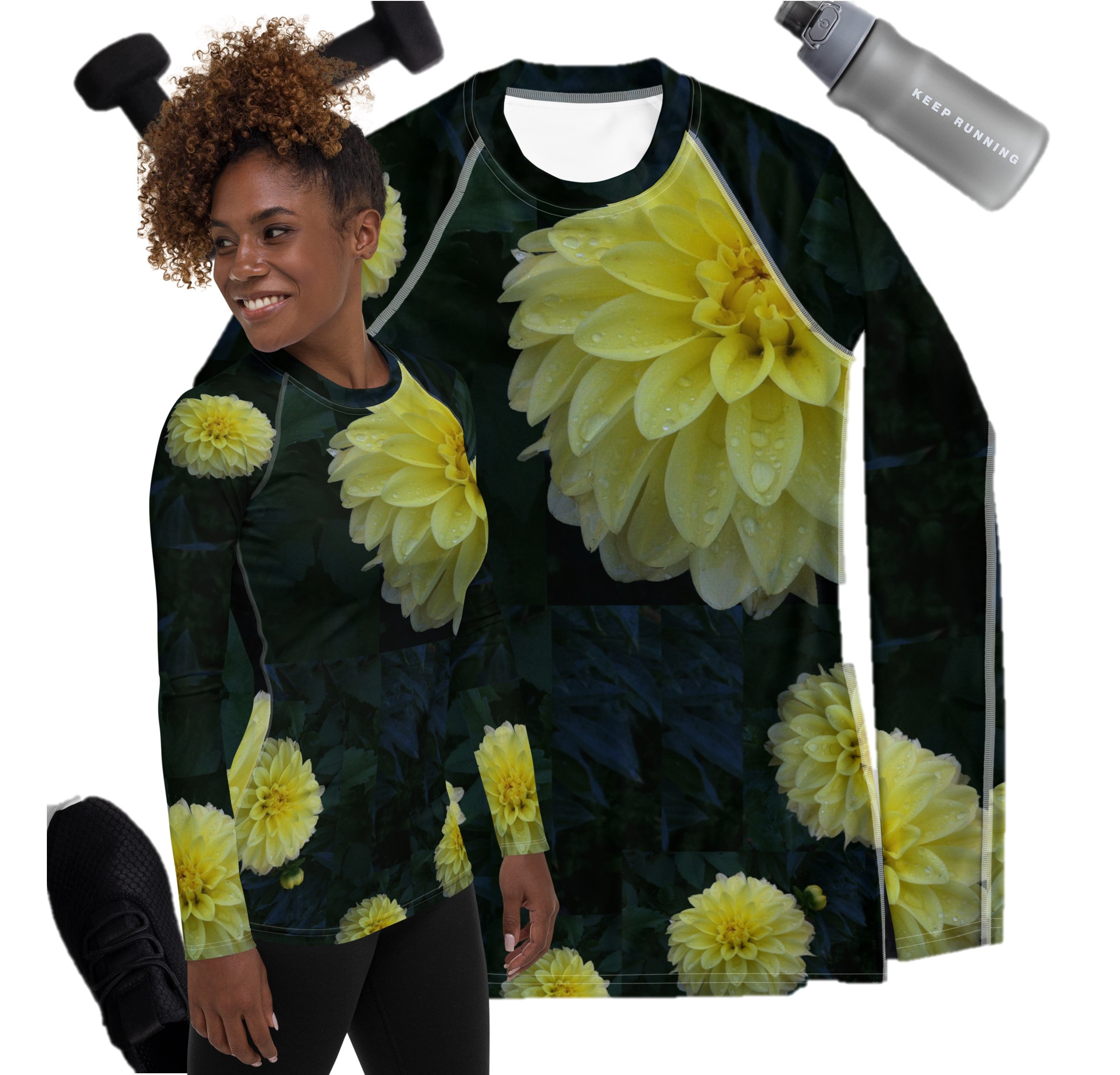printed-activewear-top-rashguard-workout-top-women-lemon-dahlias-wickedyo2